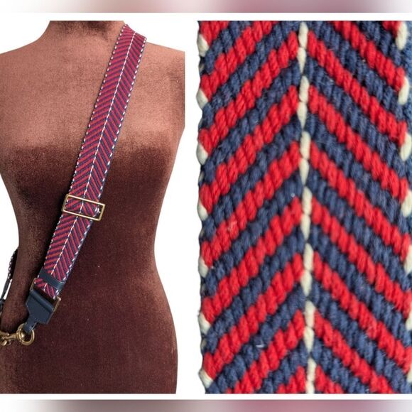 Jcrew chevron Detachable bag strap canvas with 💯 leather - Picture 2 of 6